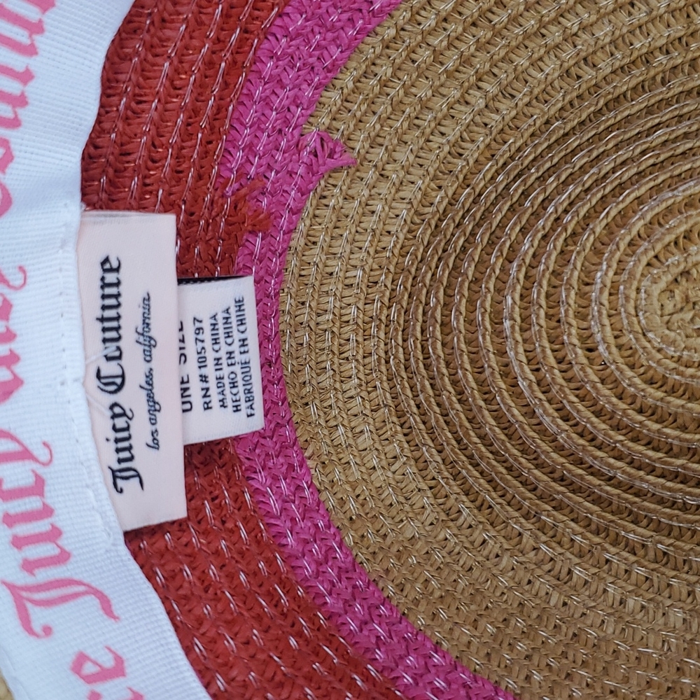πHPπ Juicy Couture β€οΈπNWTπβ€οΈ Natural Straw Fedora Hot Pink & Red Stripe!β€οΈπ - Picture 12 of 14